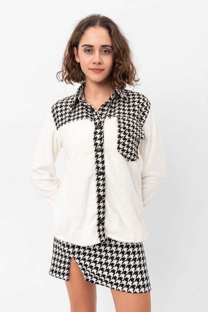 Topshow Cream Collar with Houndstooth Garnish Wholesale Shirt