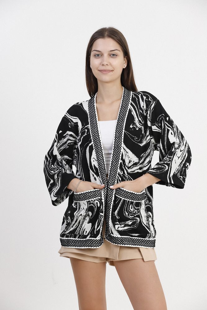 Topshow Black Marbled Jacquard Wholesale Cardigan