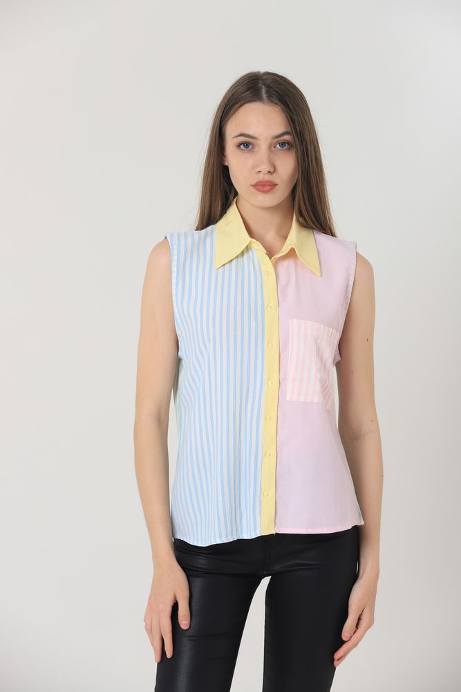 Topshow Pink Blue Zero Sleeve Wholesale Shirts