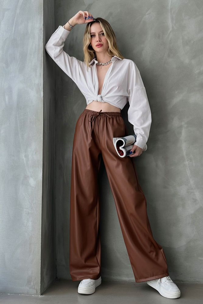 Topshow Tan Leather Wholesale Trousers