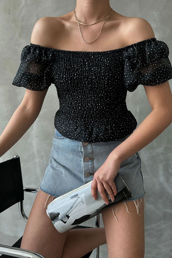 Topshow Black Ruffled Gype Wholesale Blouse