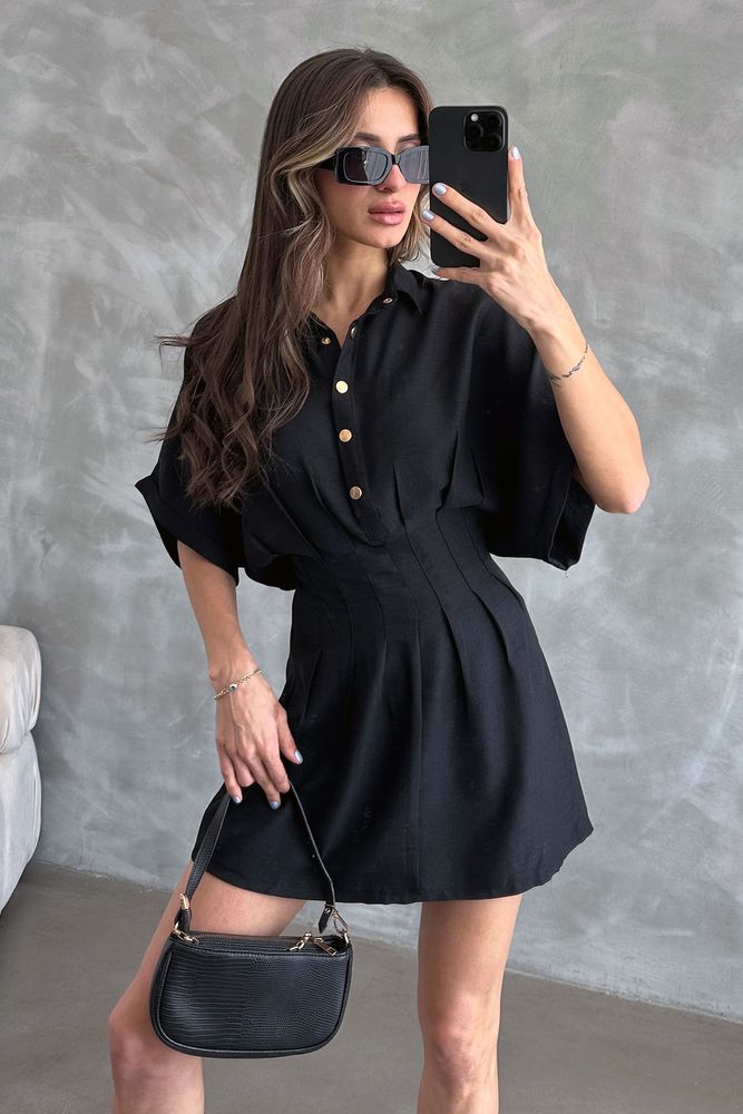 Topshow Black Short Linen Wholesale Dress