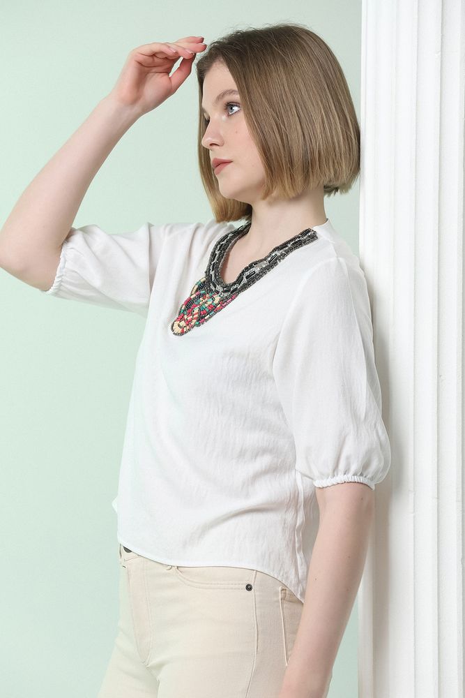 Cream collar stone blouse