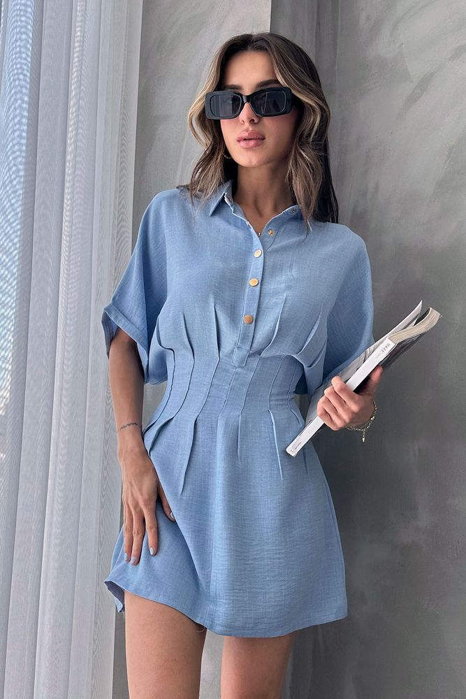 Topshow Light Blue Short Linen Wholesale Dress