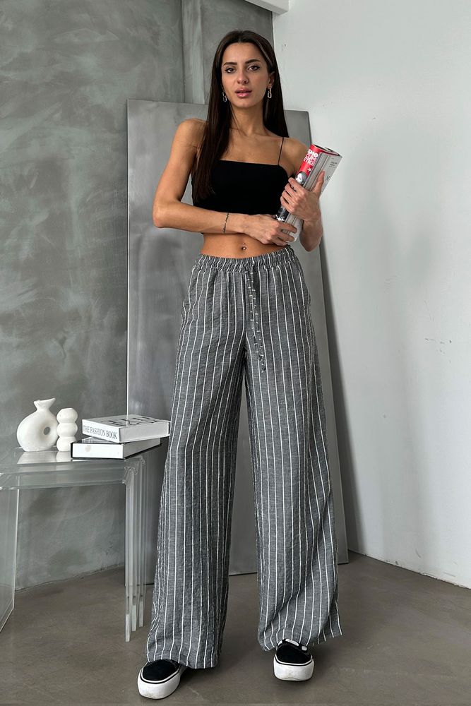 Topshow Black Striped Linen Trousers