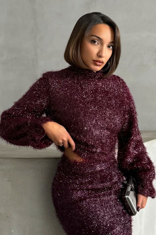 Topshow Burgundy glittery Fringed Wholesale Blouse