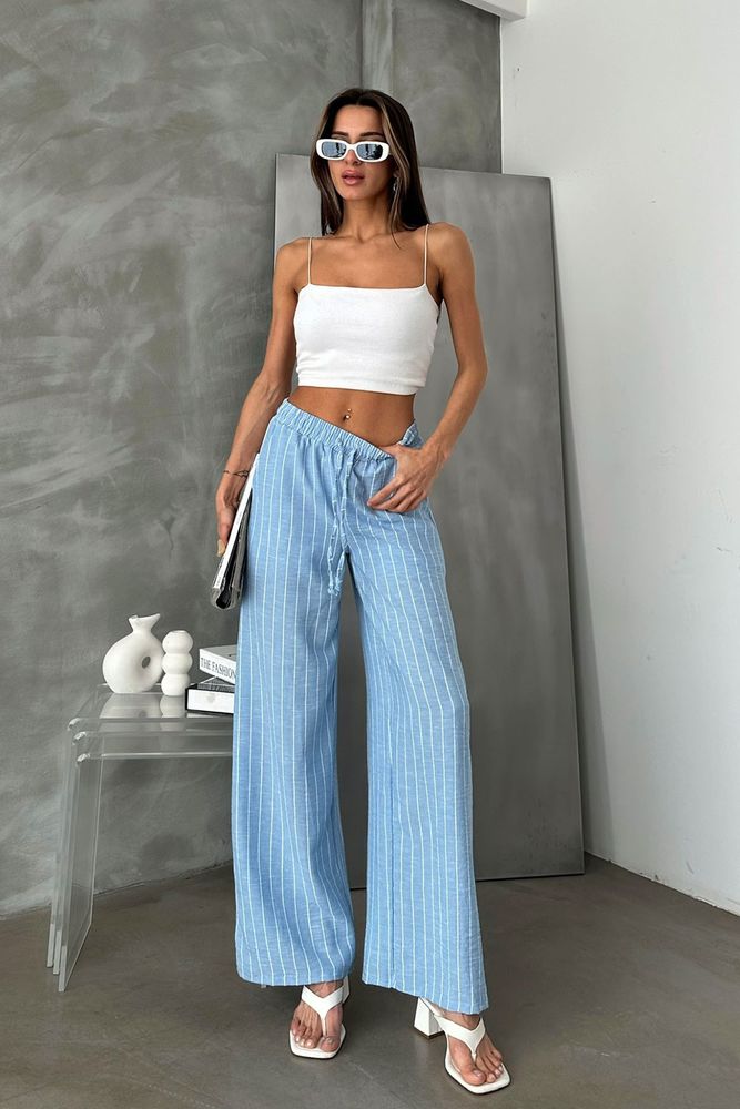 Topshow Blue Striped Linen Trousers