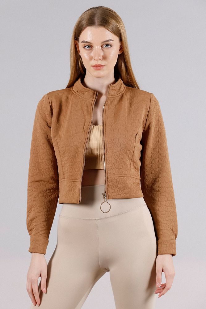 Topshow Camel Zippered Collar Wholesale Coat