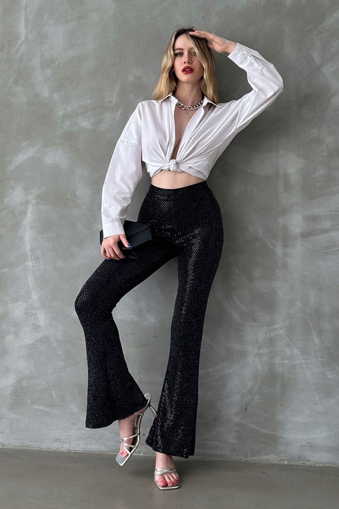 Topshow Black Lurex Lurex Wholesale Trousers