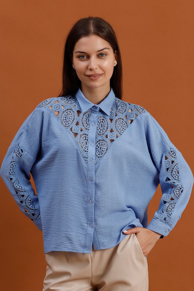 Topshow Blue Gugur Detailed Wholesale Shirt