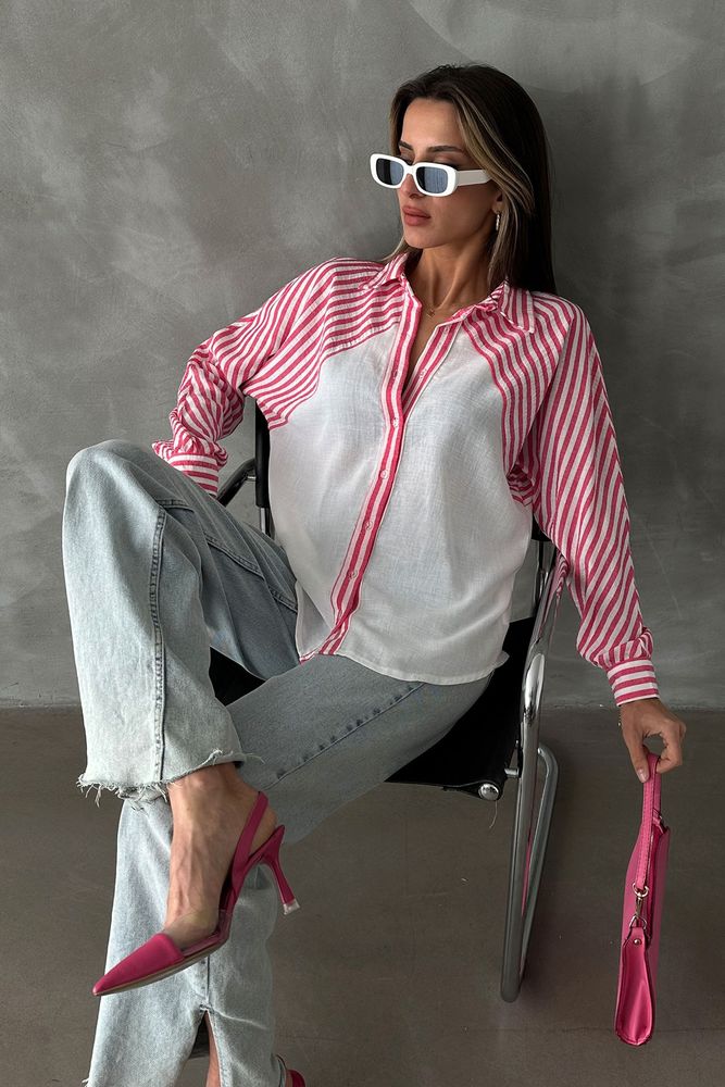 Topshow Fuchsia Striped Linen Wholesale Shirts