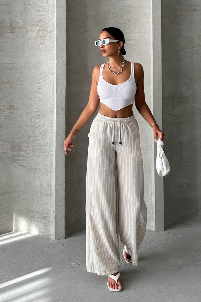 Topshow Stone Striped Linen Trousers