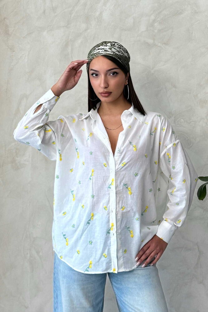 Embroidered Voile Wholesale Shirt - Yellow | Topshow