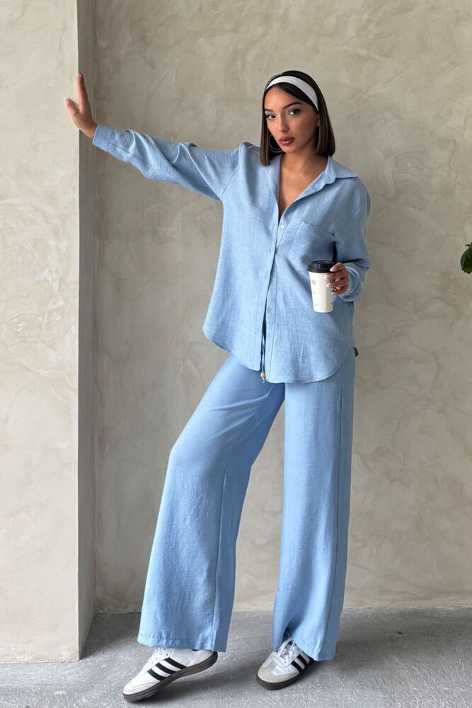 Topshow Blue Linen Wholesale Trousers