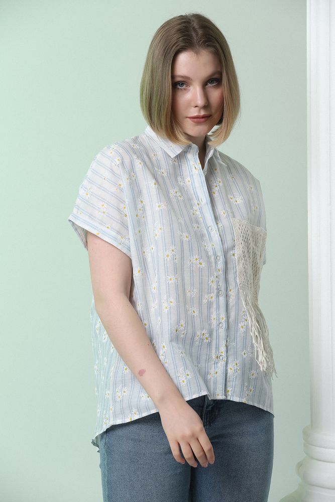 Topshow Blue Fringed Striped Wholesale Shirt