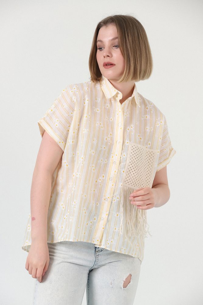 Topshow Yellow Fringed Striped Wholesale Shirt