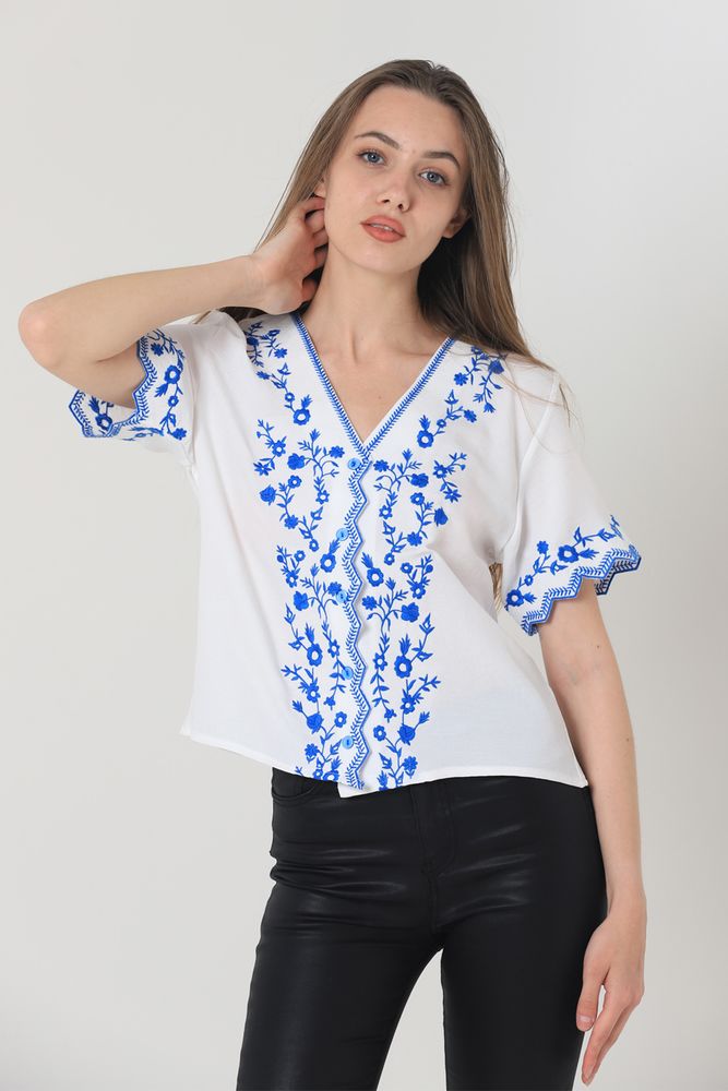 Cream Saks Blouse with Embroidered Blouse