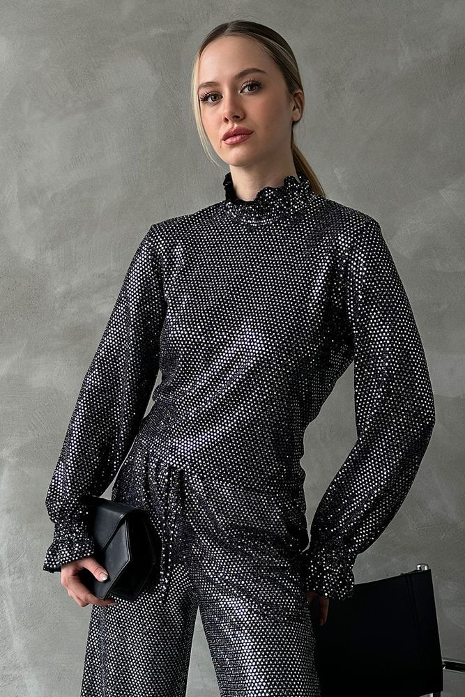 Topshow Black Silver Lurex Wholesale Blouse