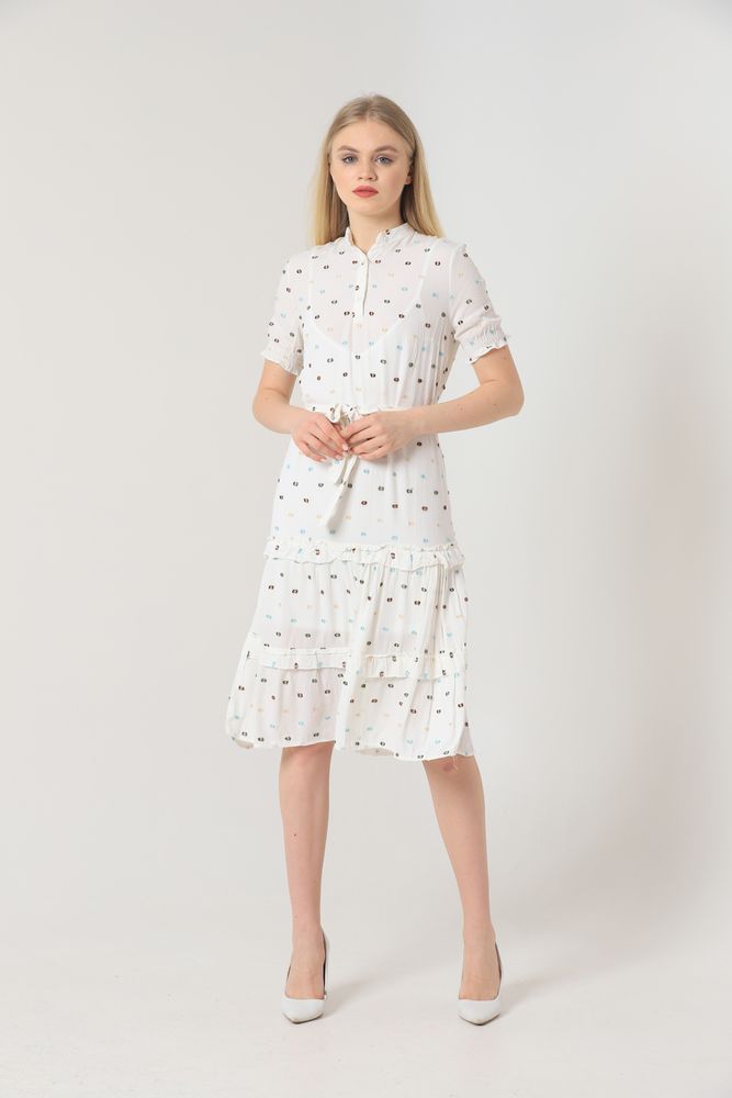 Topshow Raw Collar Wholesale Dress with Belt Made from Its Own Fabric