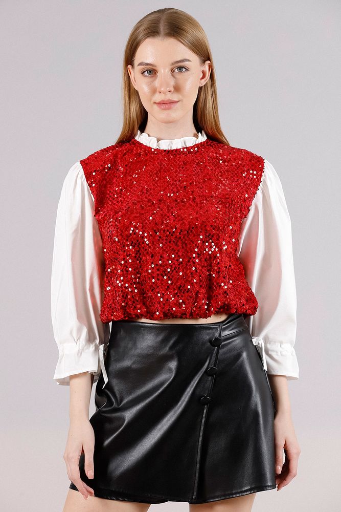 Topshow Red Size Sequined Sleeves Satin Wholesale Sweat