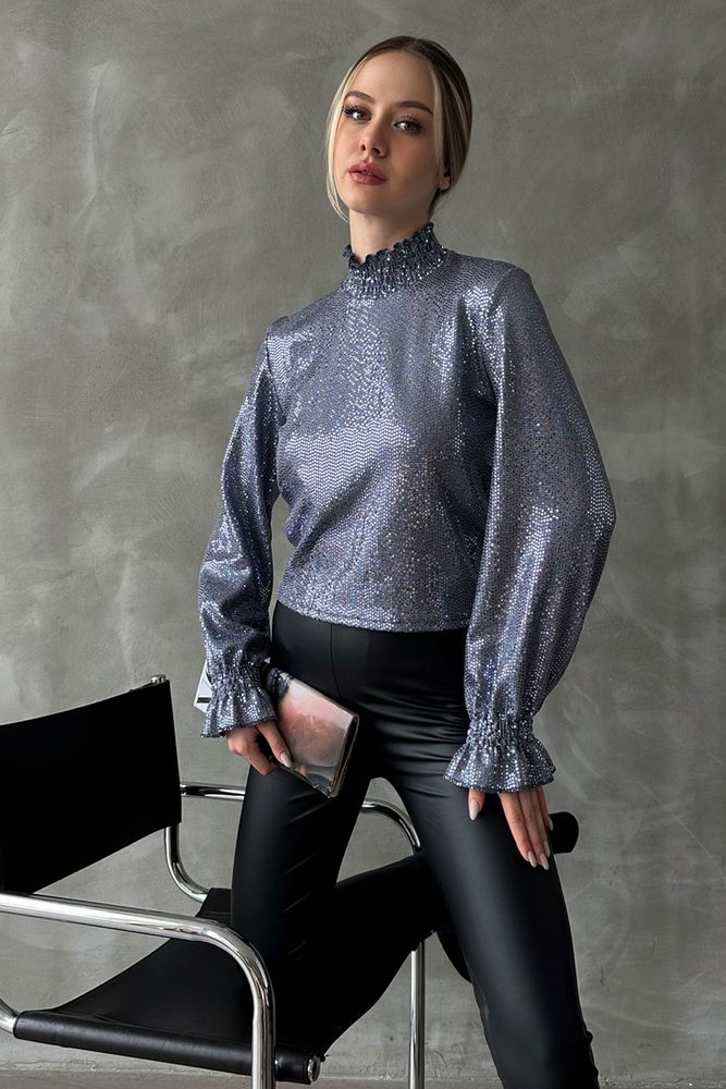 Topshow Blue Gold Glitter Blouse