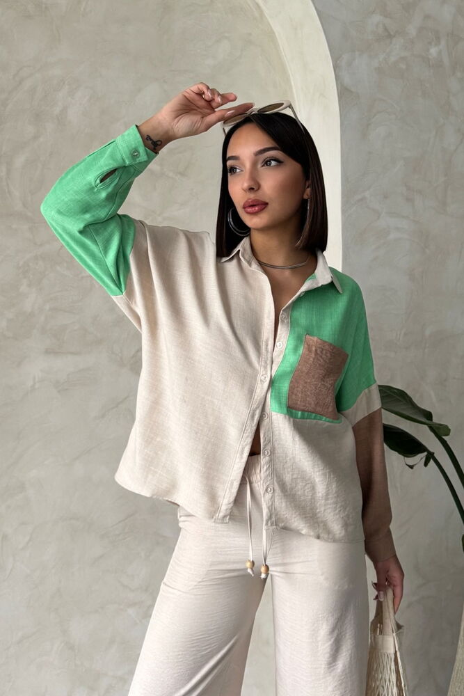 Topshow Stone Emerald Garnished Wholesale Shirt