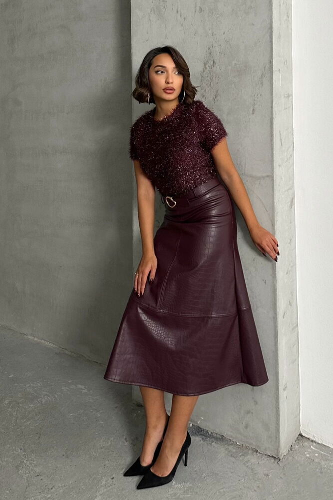 Topshow Burgundy Snake D. Leather Belt Wholesale Skirt