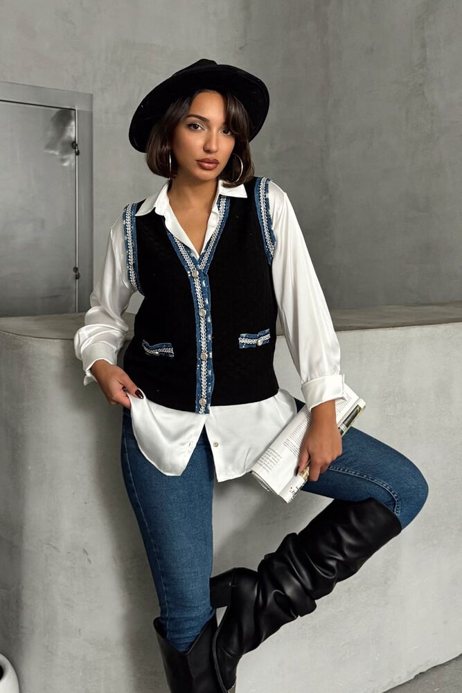 Topshow Black Knitwear Wholesale Vest