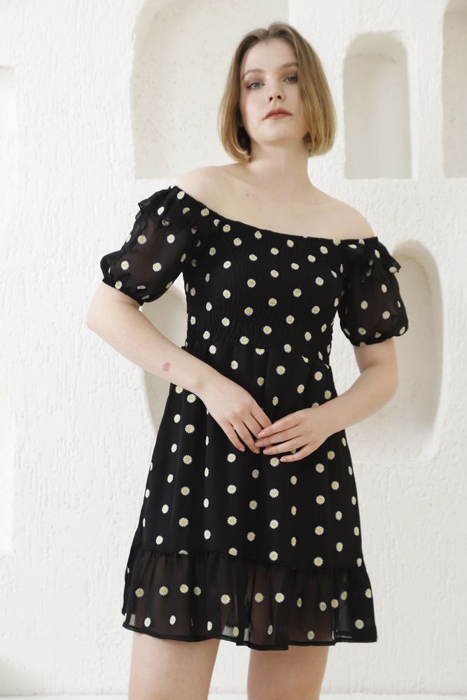 Topshow Black Daisy Pattern Wholesale Dress