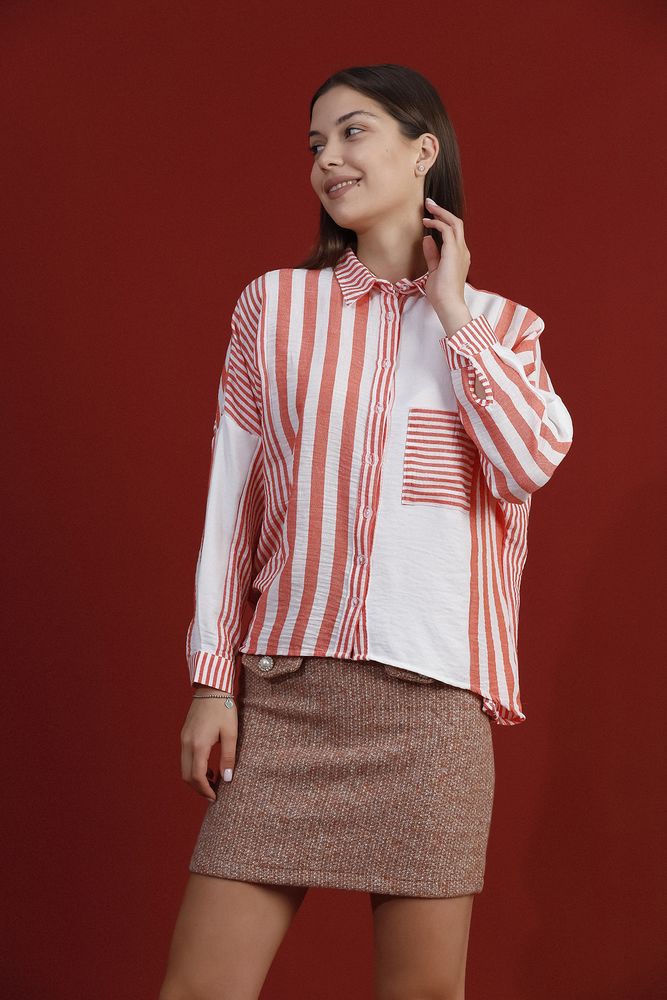 Topshow Orange Thick Striped Wholesale Shirt