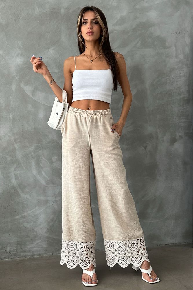 Topshow Stone Lace Detailed Wholesale Trousers