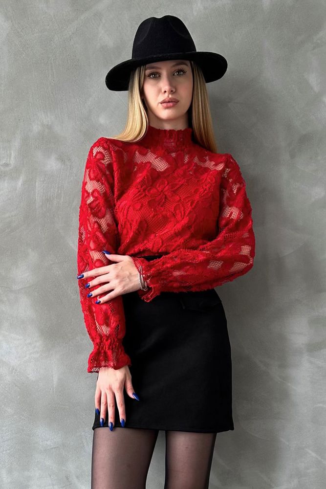 Topshow Red Lace Wholesale Blouse