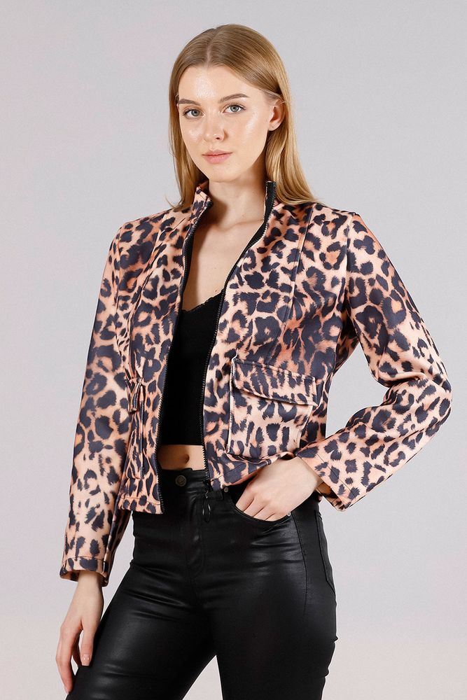 Topshow Leopard Flap Pocket Judge Collar Wholesale Coat