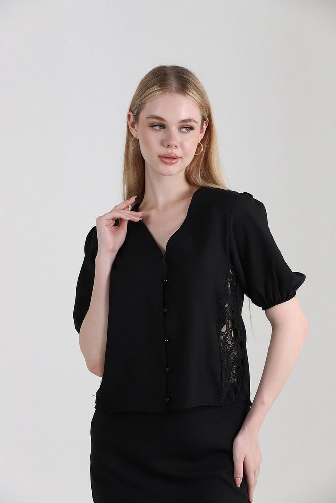 Topshow Black Wholesale Shirt with Laced Back