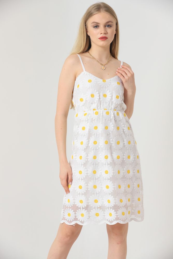 Topshow Cream Daisy Patterned Wholesale Dress