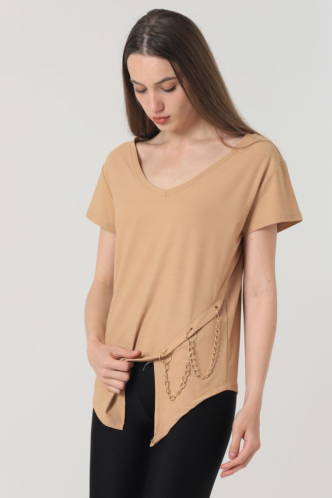 Topshow Stone V-Neck Chain Wholesale Blouse