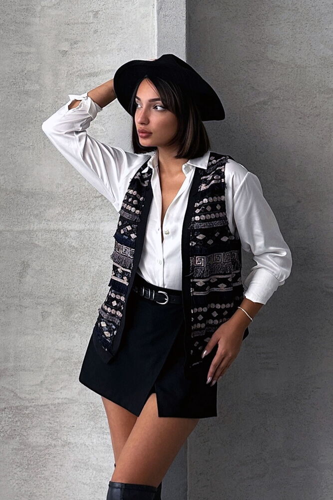 Topshow Black Embroidered Wholesale Vest