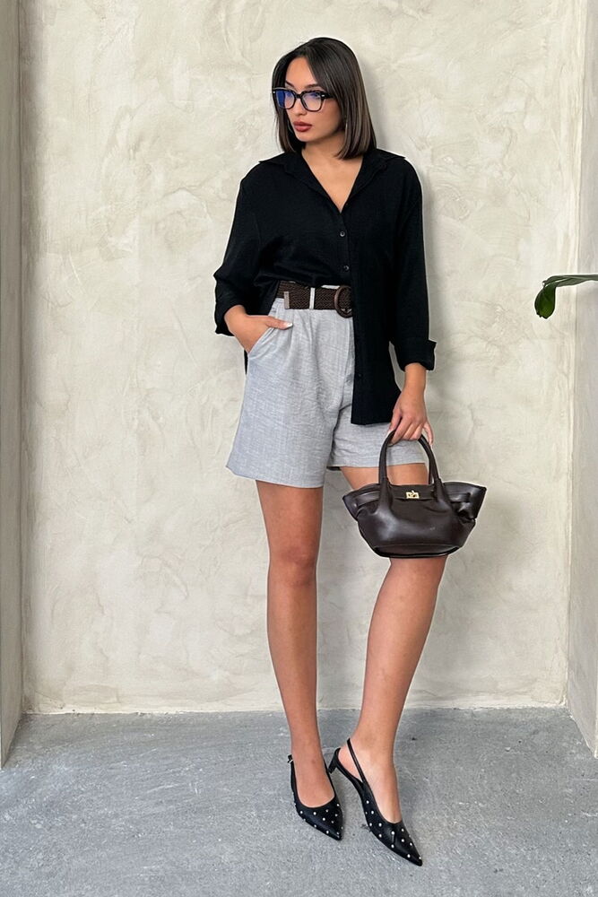 Topshow Gray Belted Wholesale Shorts