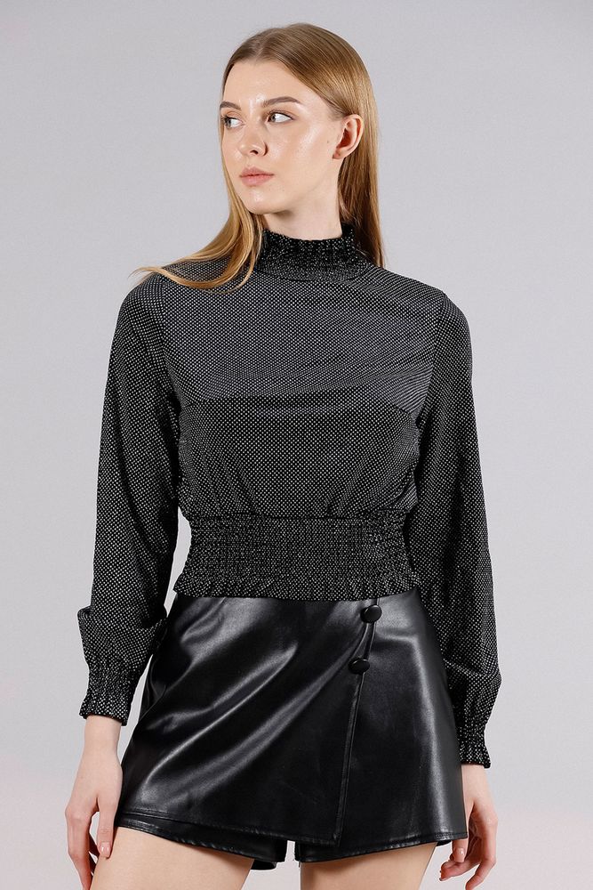 Topshow Black Sequined Collar Wholesale Blouse