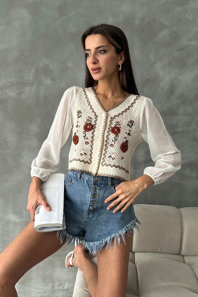 Topshow Stone Tile Buttoned Short Wholesale Cardigan