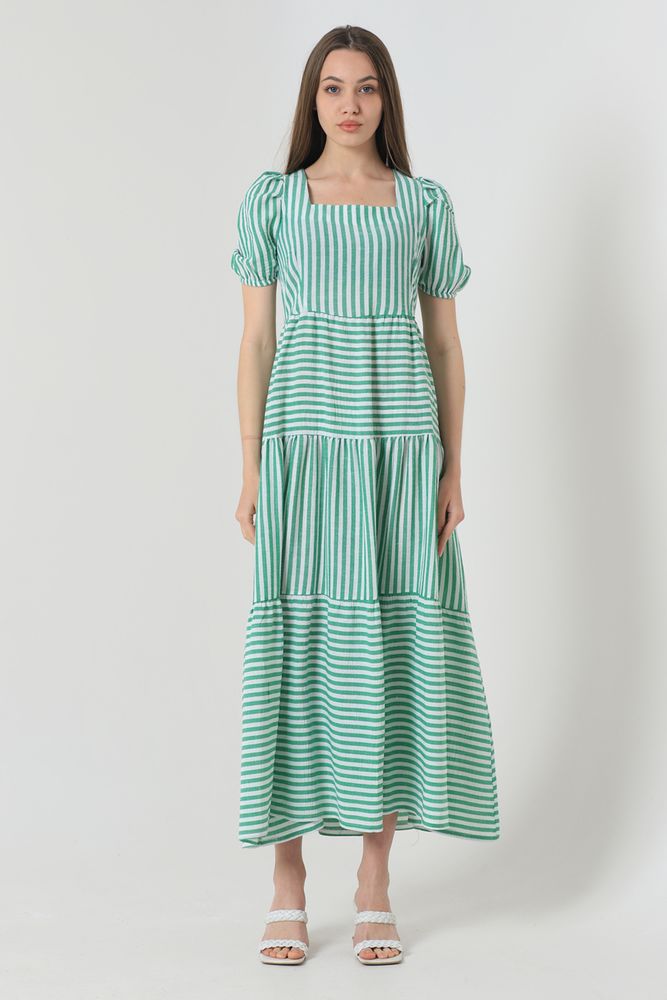 Topshow Emerald Striped Long Wholesale Dress