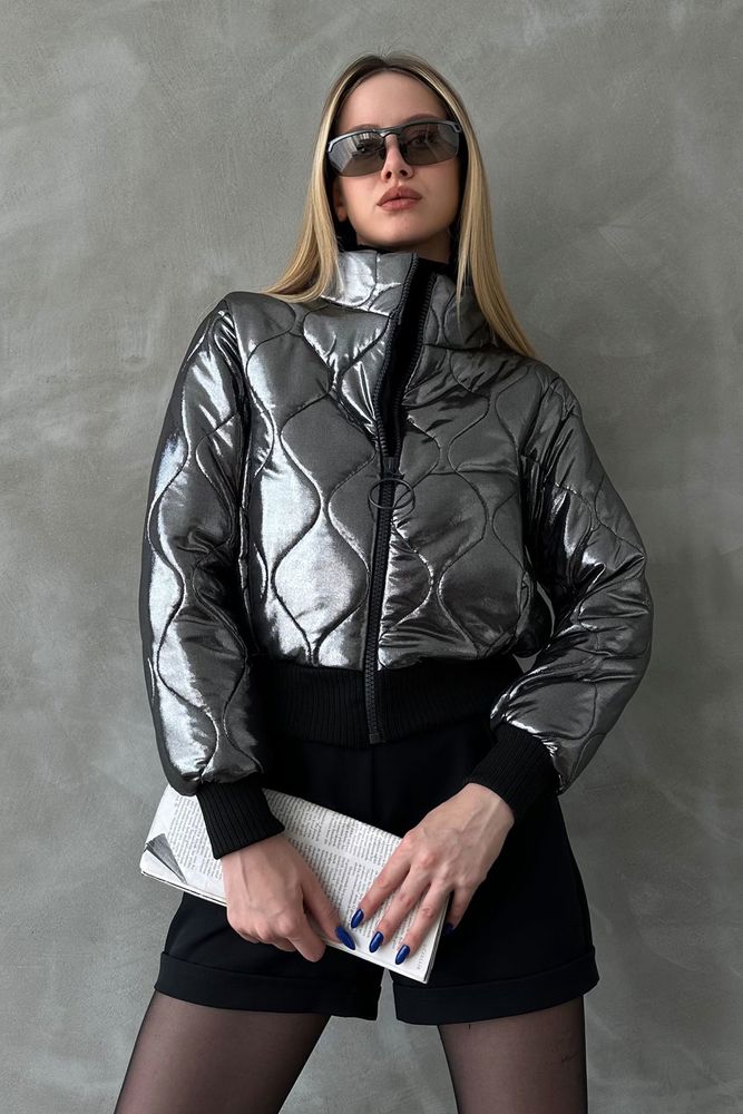 Topshow Gray Shiny Quilted Wholesale Coat