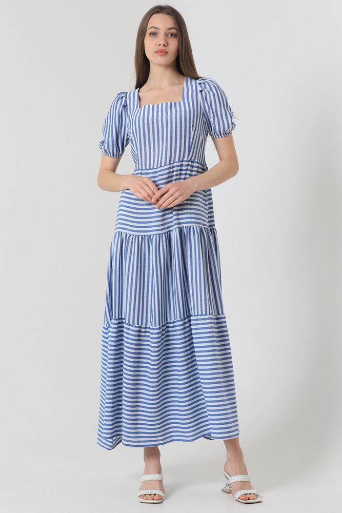 Topshow Dark Blue Striped Long Wholesale Dress