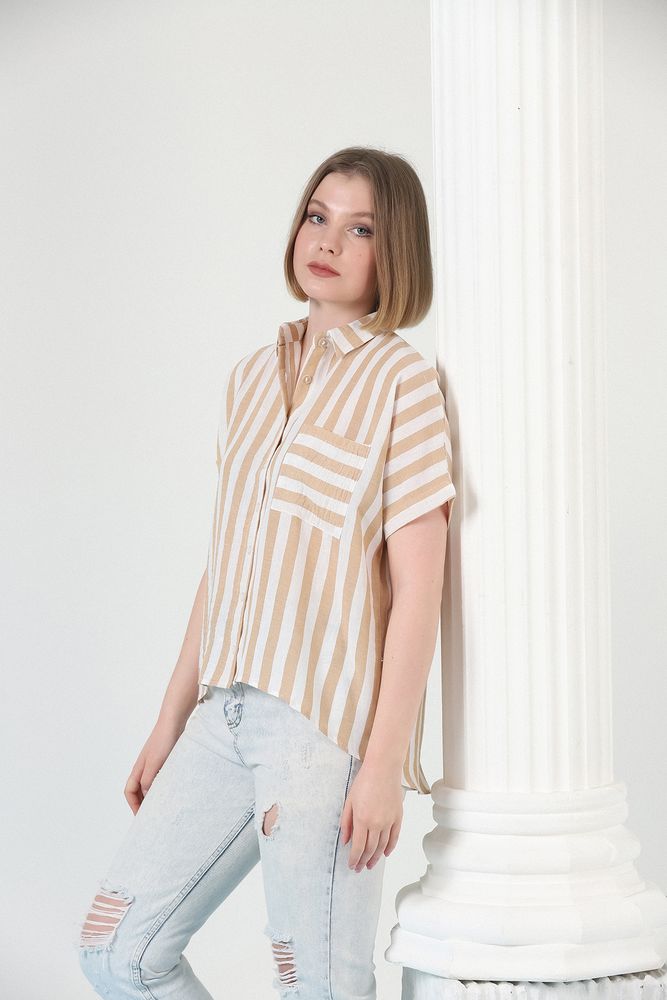 Topshow Stone Thick Line Striped Wholesale Shirt with Pockets