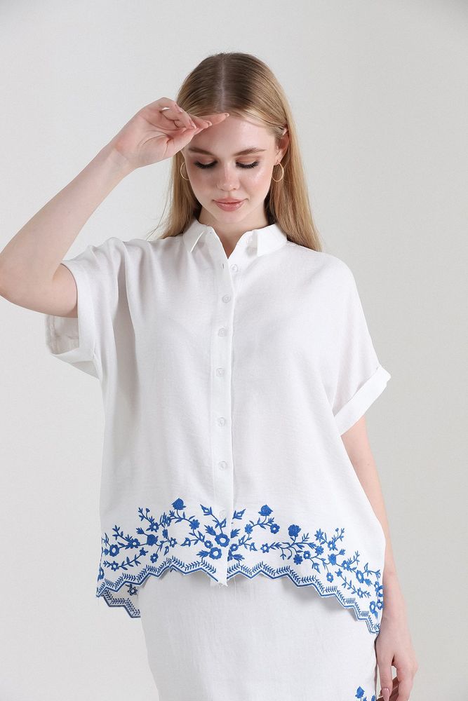 Topshow Cream Skirt Embroidered Wholesale Shirt