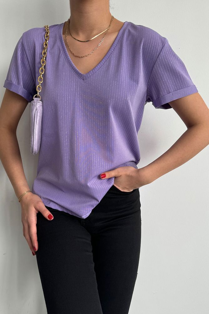 Topshow Lilac Embroidery Detailed Wholesale Blouse