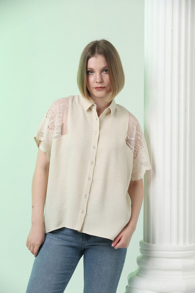 Topshow Stone Sleeve Mesh Wholesale Shirt