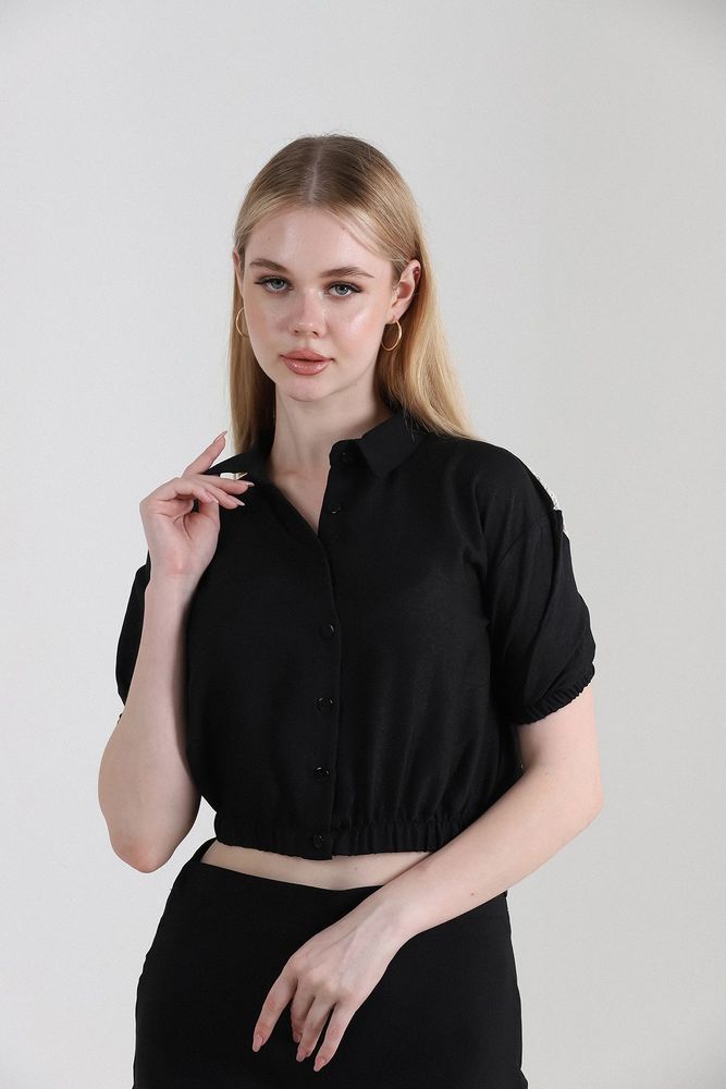 Topshow Black Lace Back Linen Wholesale Shirt