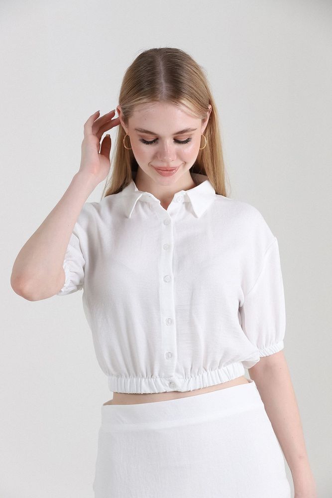 Topshow Cream Back Laced Linen Wholesale Shirt