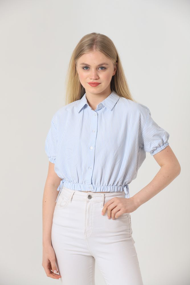 Topshow Blue Wholesale Shirt with Elastic Waist